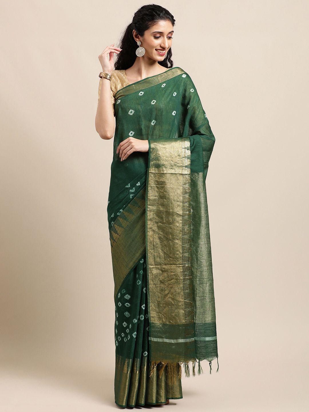 swatika green zari silk blend handloom bhagalpuri saree