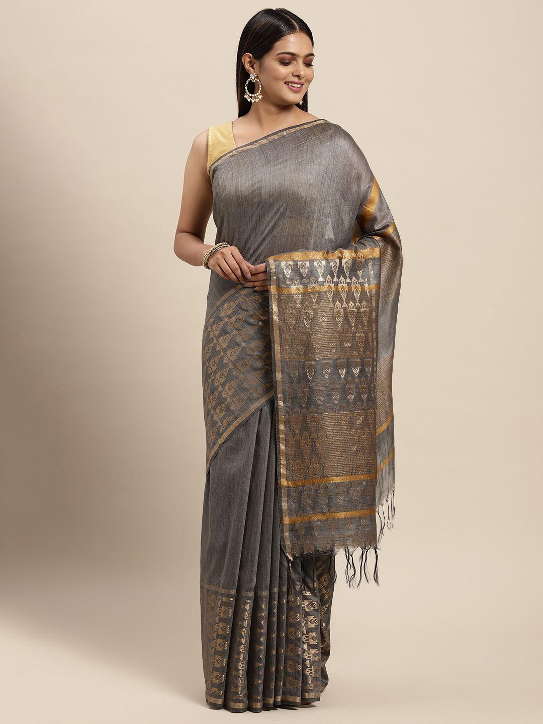 swatika grey woven design zari silk blend bhagalpuri saree
