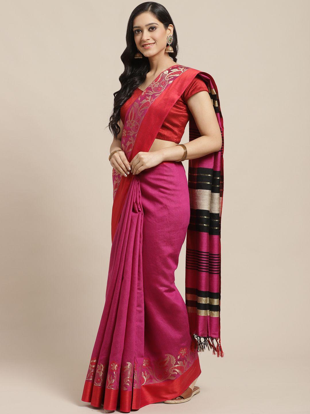 swatika pink & golden solid handloom bhagalpuri saree with zari border