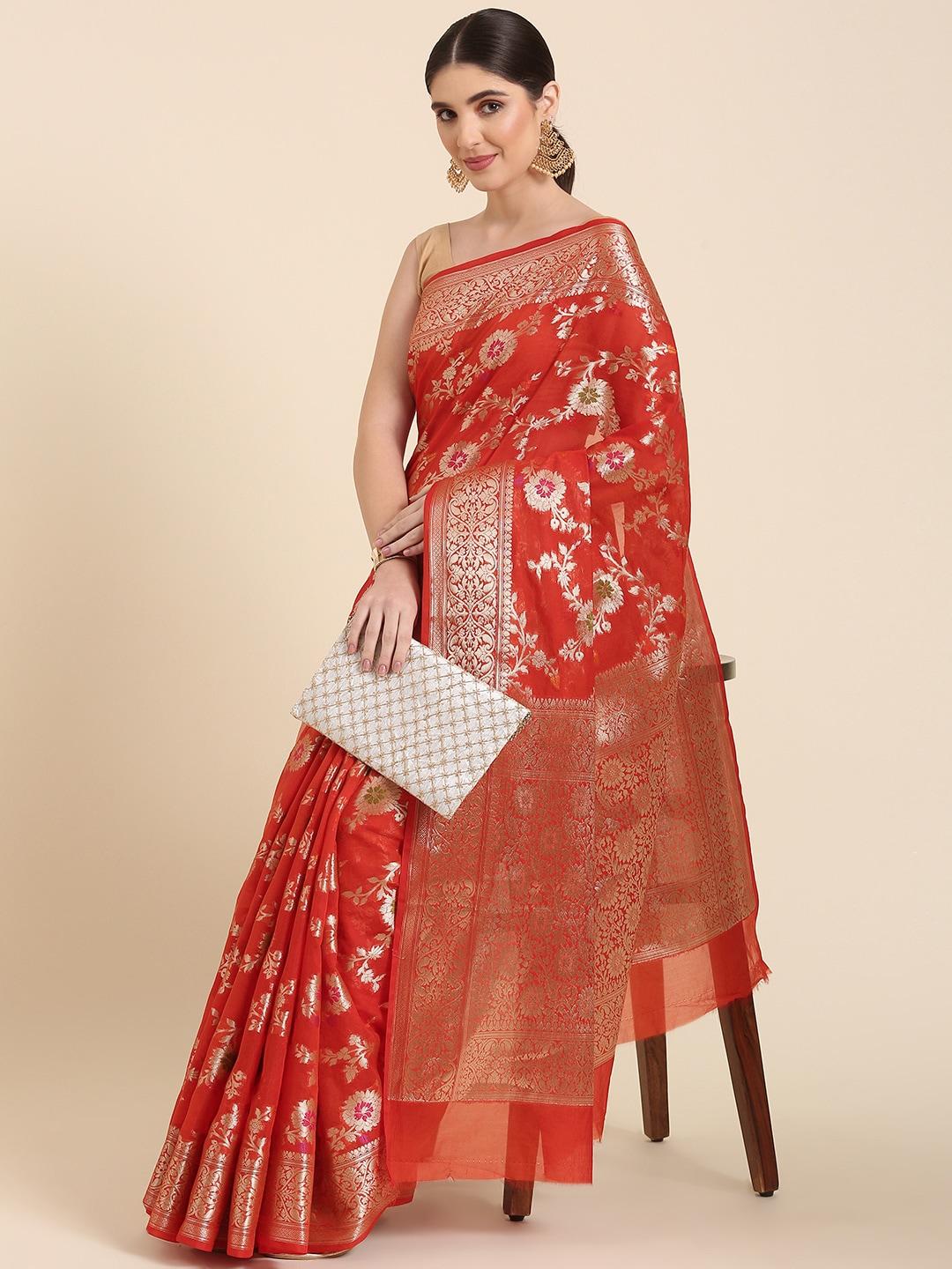 swatika woven design floral zari banarasi saree