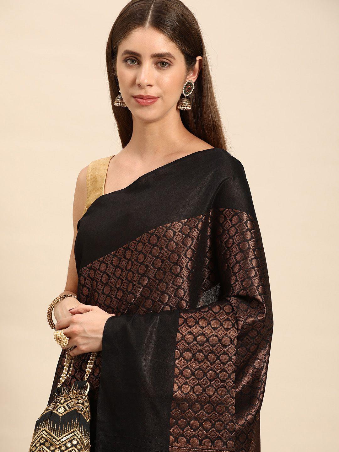 swatika black & black woven design silk blend handloom bhagalpuri saree