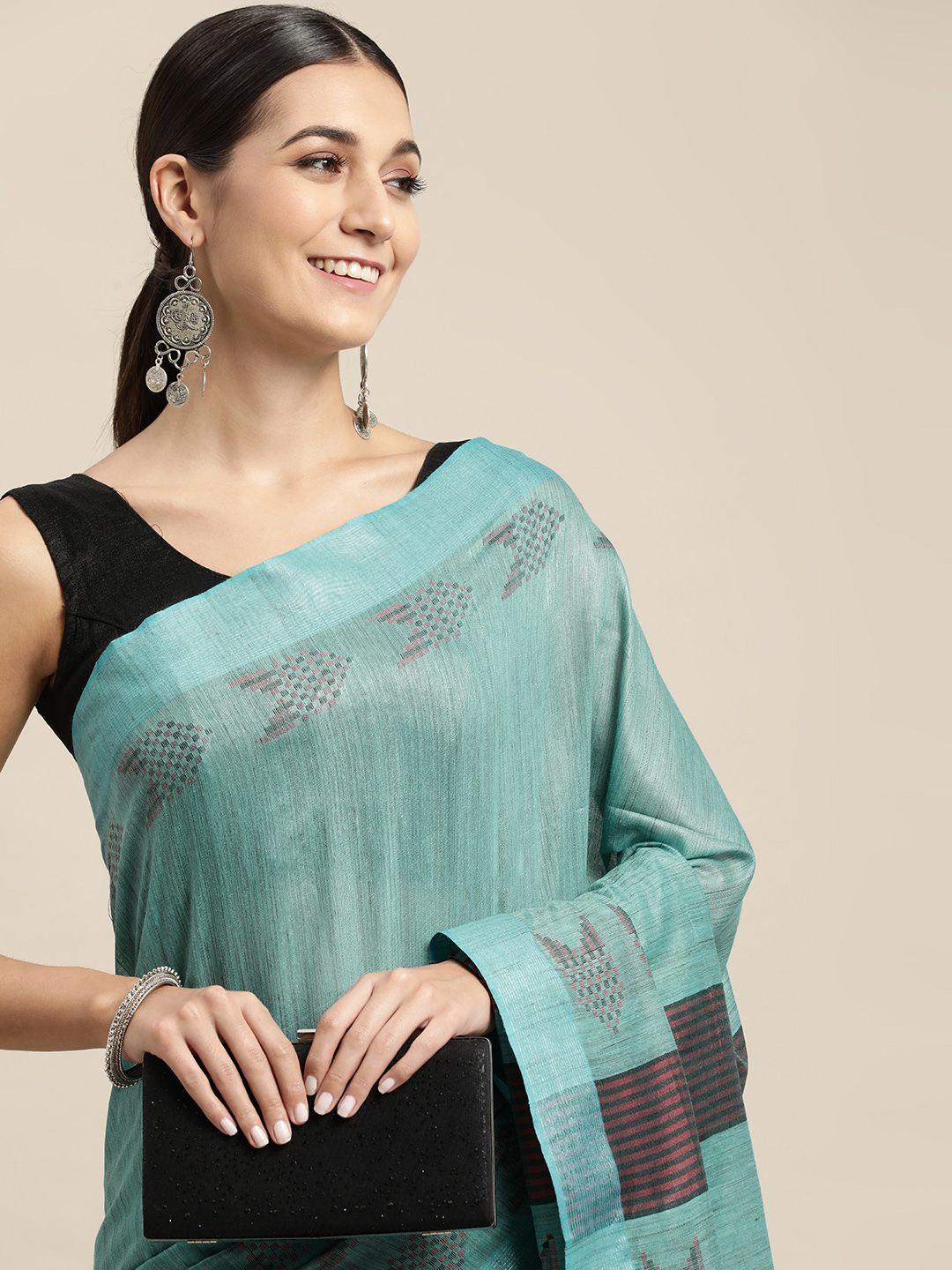 swatika blue & black geometric woven design bhagalpuri saree
