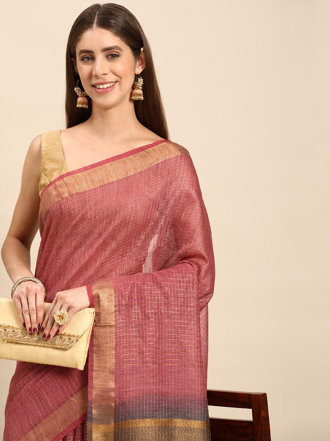 swatika checked zari silk blend bhagalpuri saree
