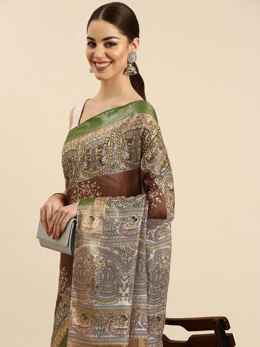 swatika ethnic motifs silk blend muga saree