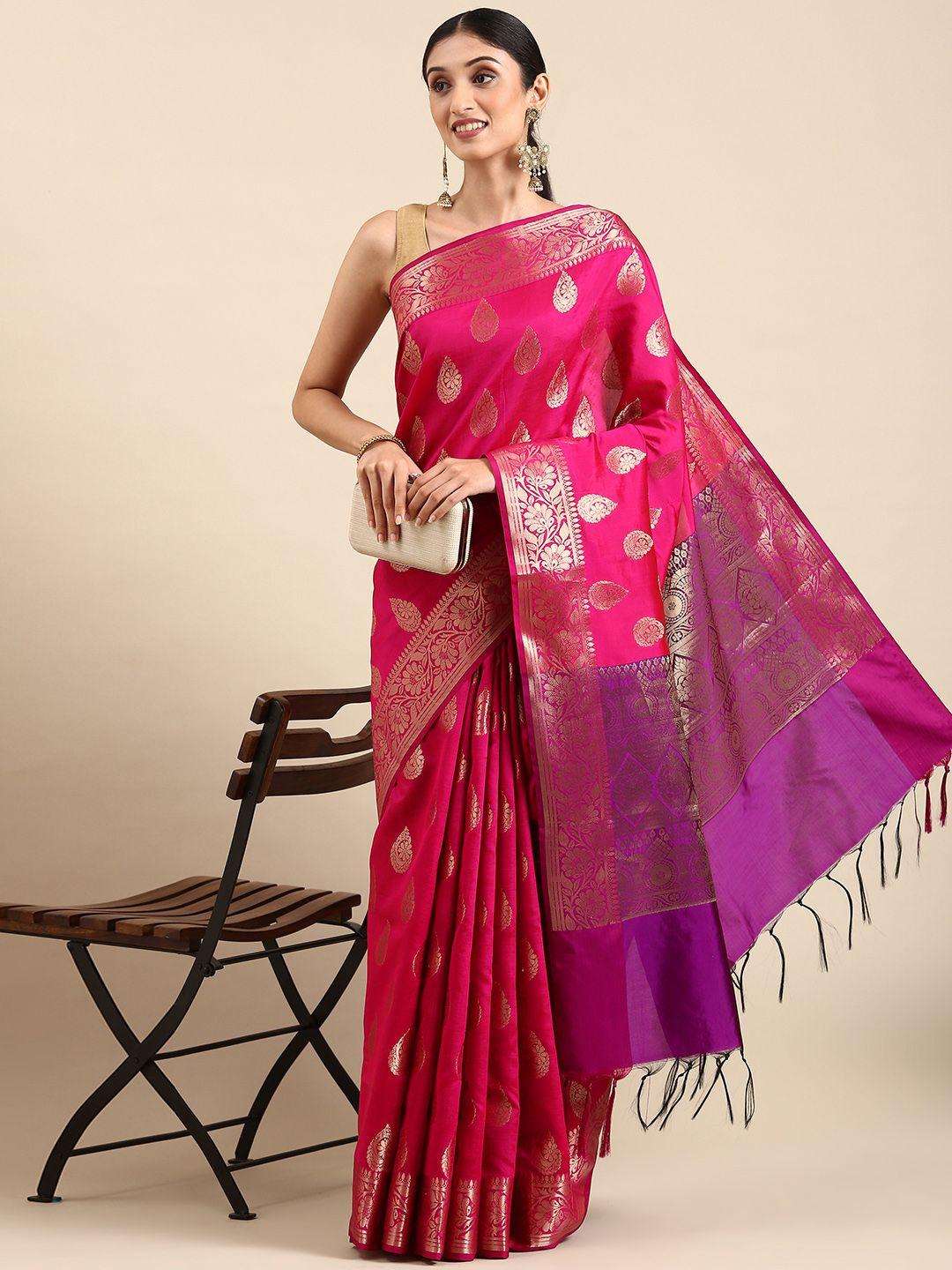 swatika ethnic motifs zari silk blend banarasi saree