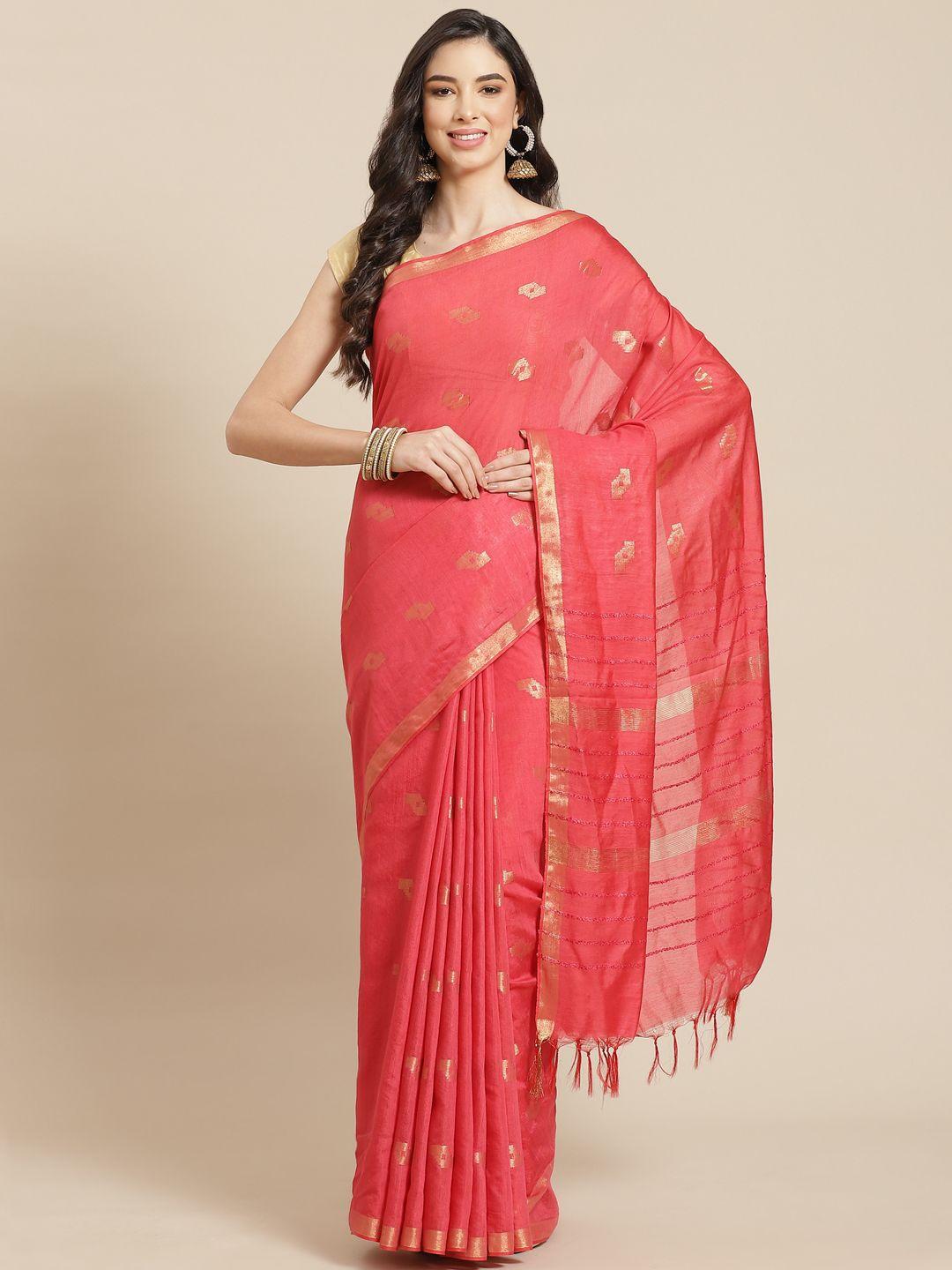 swatika peach-coloured zari silk blend bhagalpuri handloom saree & unstitched blouse piece