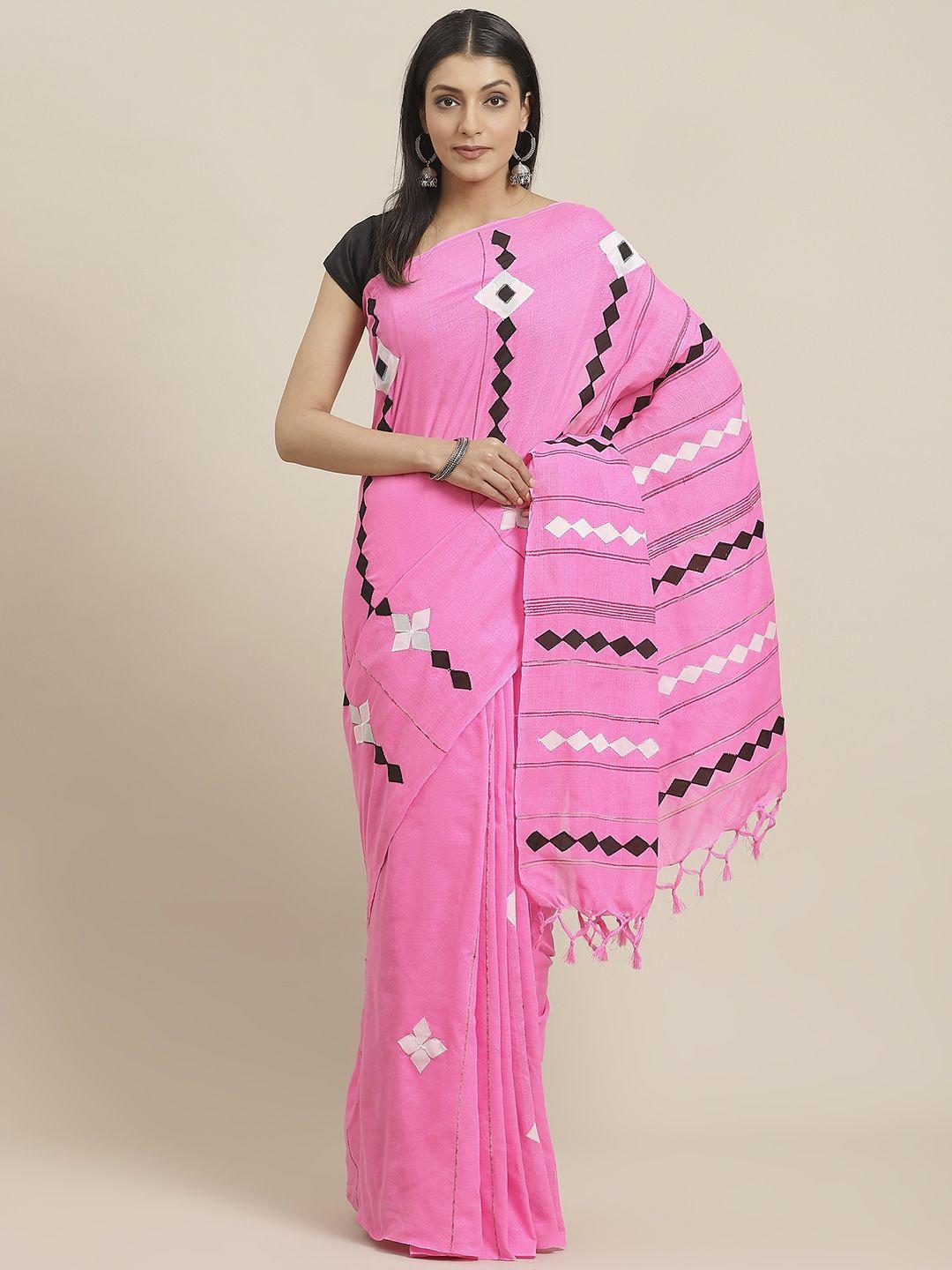 swatika pink & black woven design handloom saree