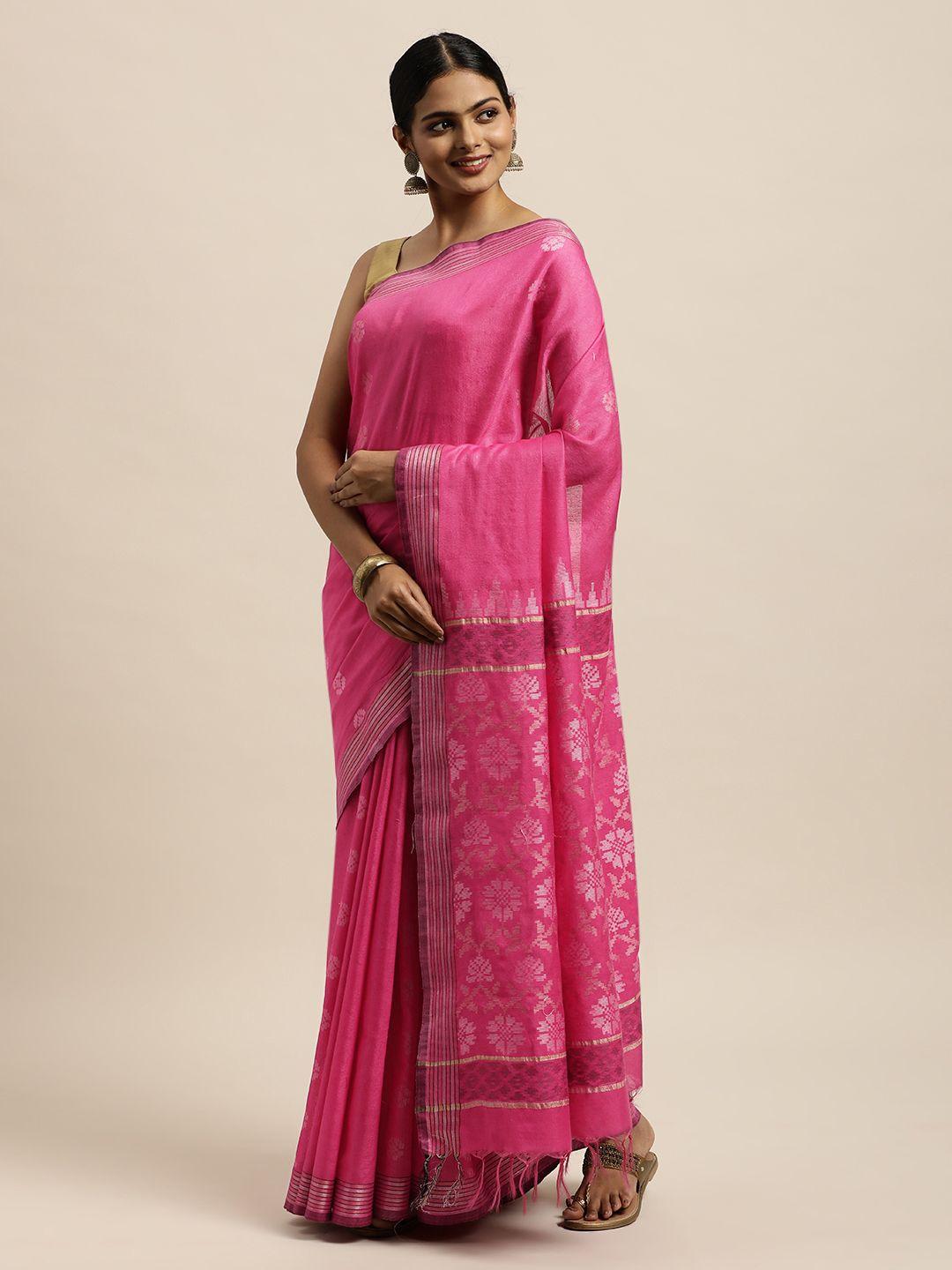 swatika pink ethnic motifs silk blend handloom bhagalpuri saree