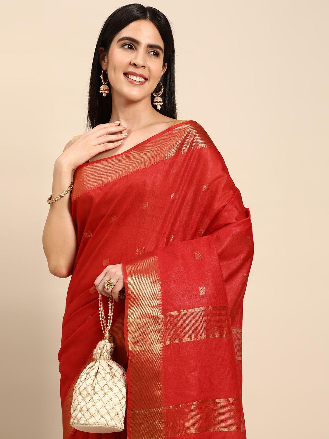 swatika red & red woven design silk blend handloom bhagalpuri saree
