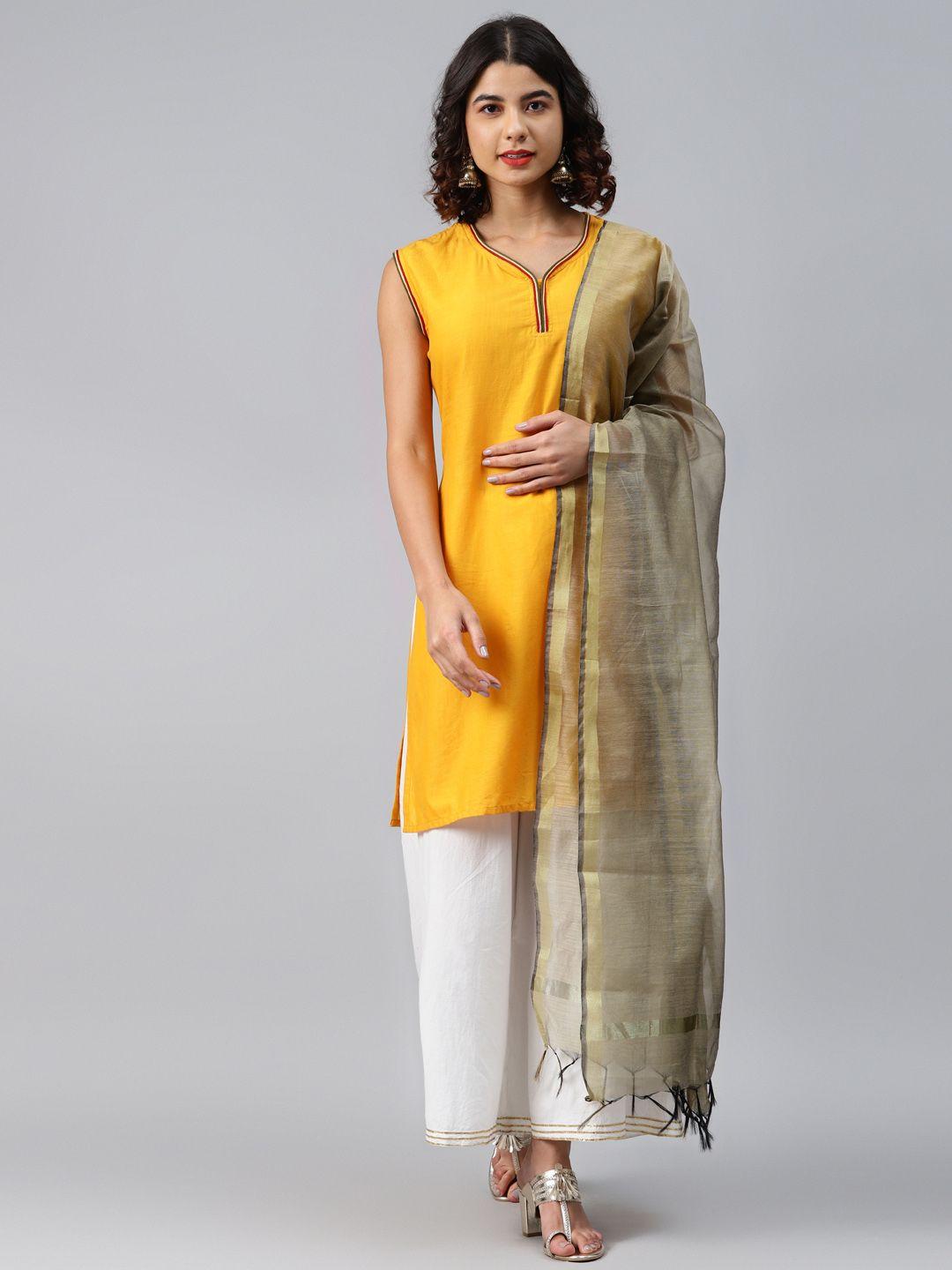 swatika taupe & golden bhagalpuri handloom woven design zari dupatta