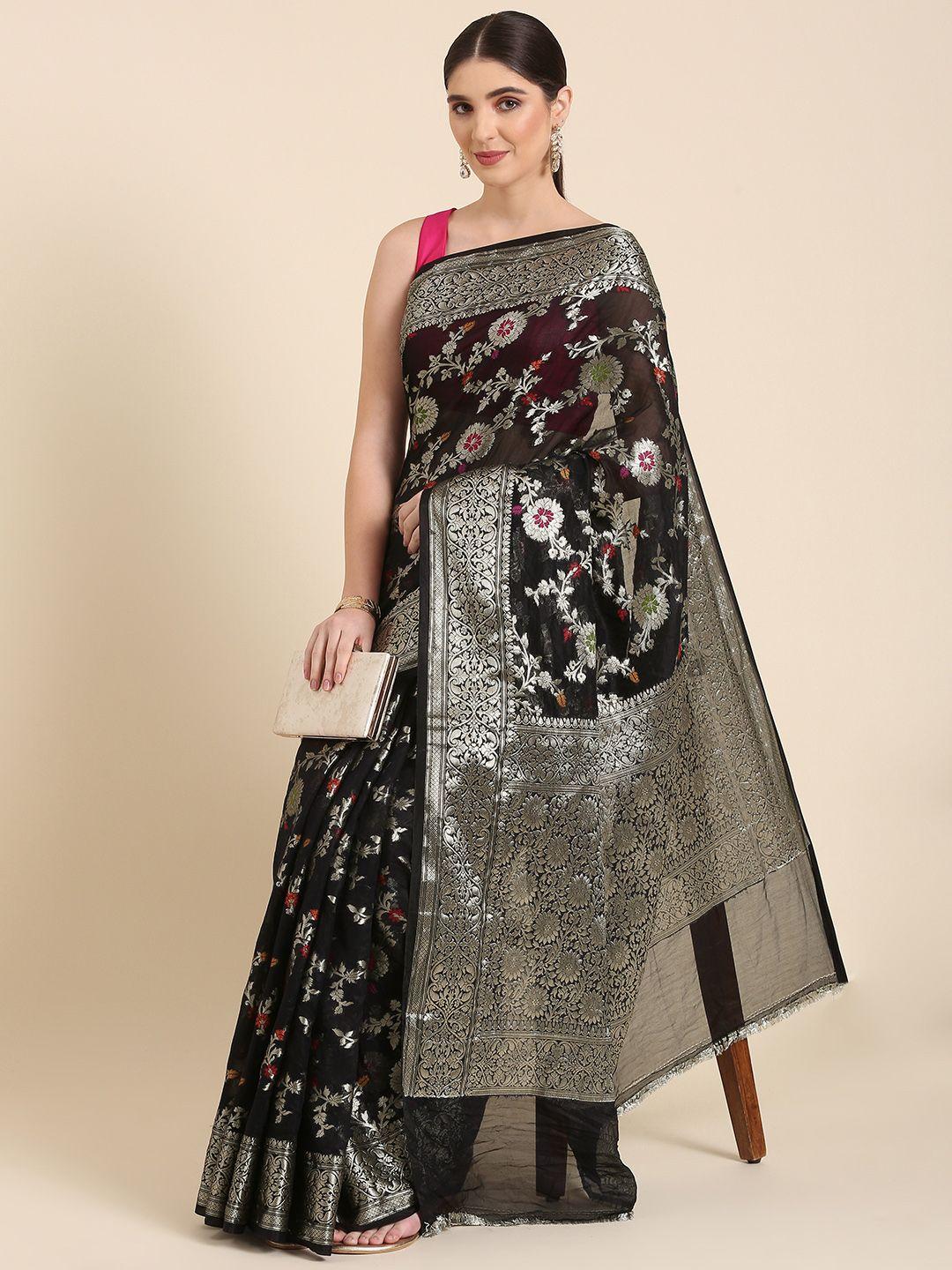 swatika woven design floral zari banarasi saree