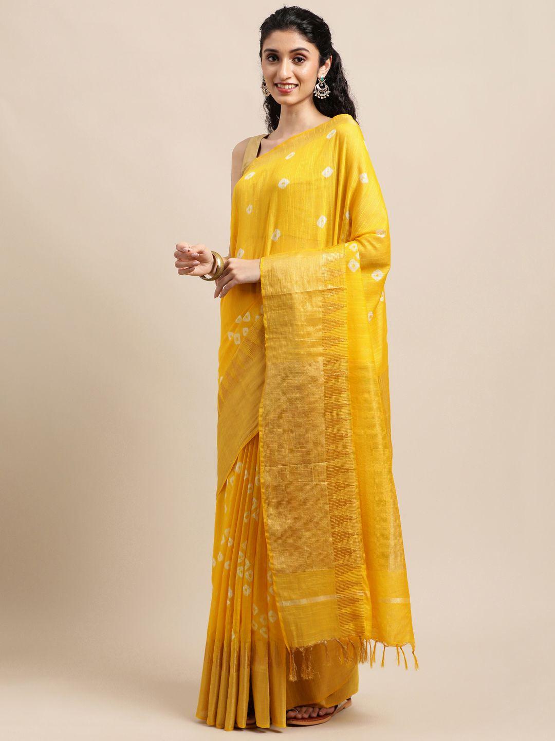 swatika yellow zari silk blend handloom bhagalpuri saree