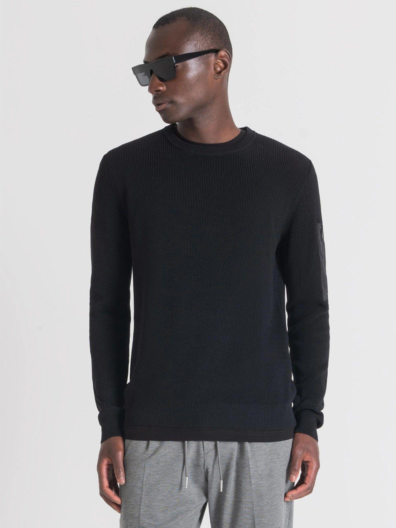 sweater slim fit in cotton viscose blend yarn with pocket polyester fabric