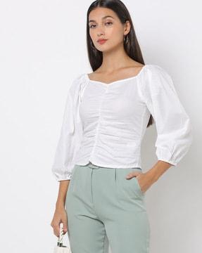 sweatheart-neck ruched top