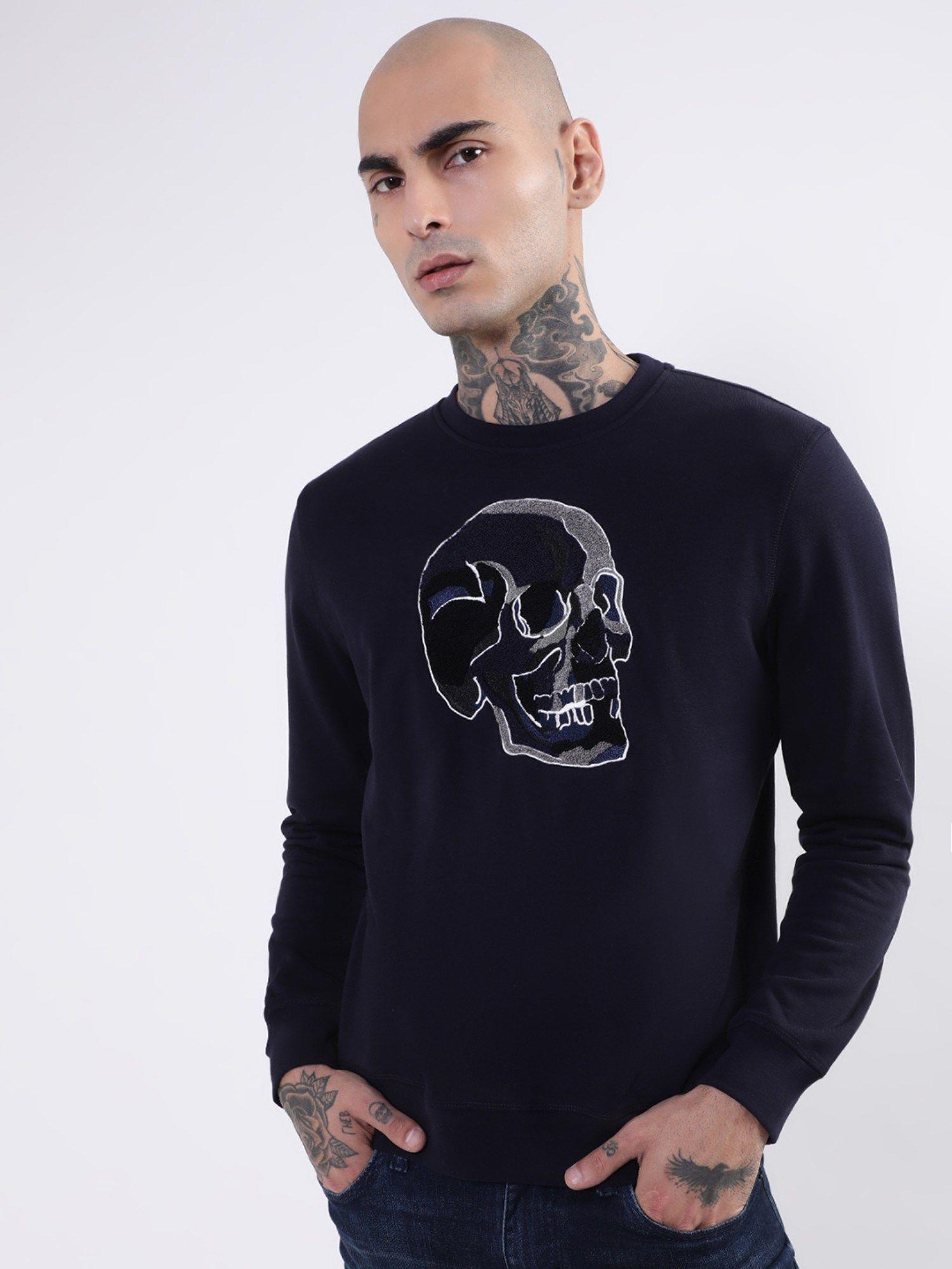 sweatshirt regular fit in cotton polyester blend fabric with embroidered skull