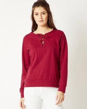 sweatshirt with lace-up neckline