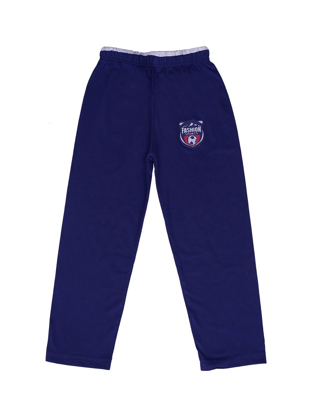 sweet angel boys navy-blue solid pure cotton relaxed-fit track pant