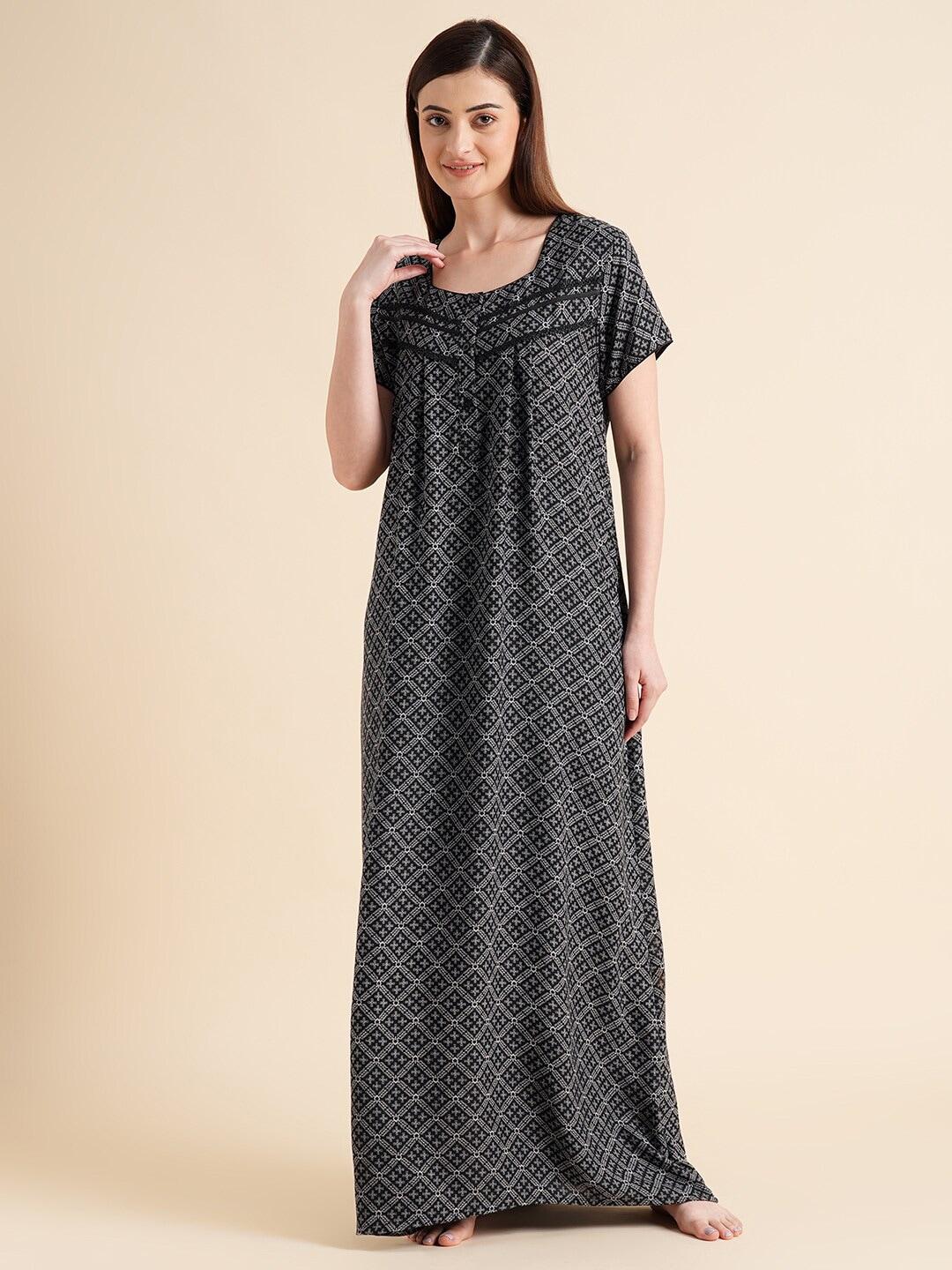 sweet dreams abstract printed maxi pure cotton nightdress