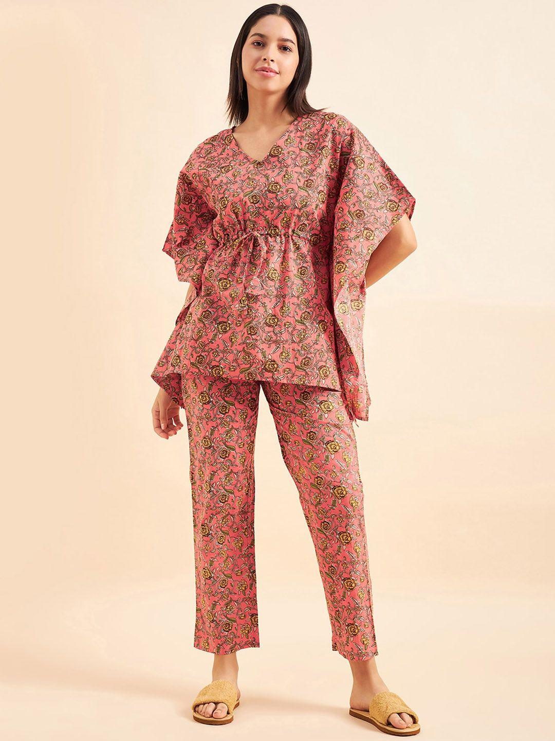 sweet dreams ethnic motif printed kaftan night suit