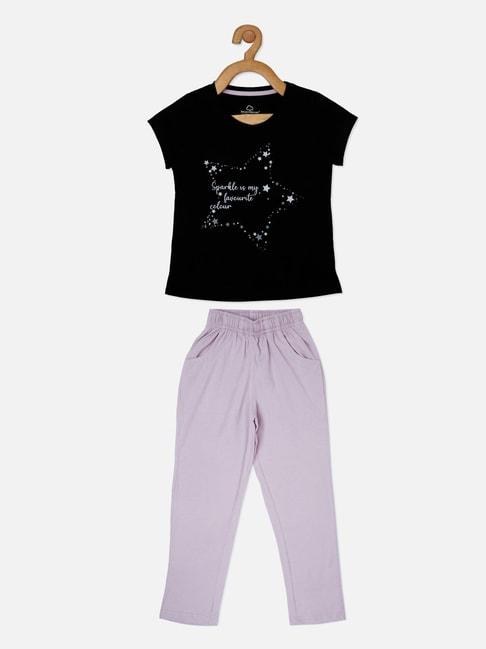 sweet dreams kids black printed t-shirt & pyjamas