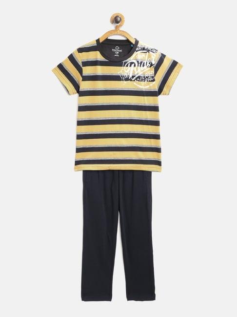 sweet-dreams-kids-mustard-&-black-cotton-striped-t-shirt-set