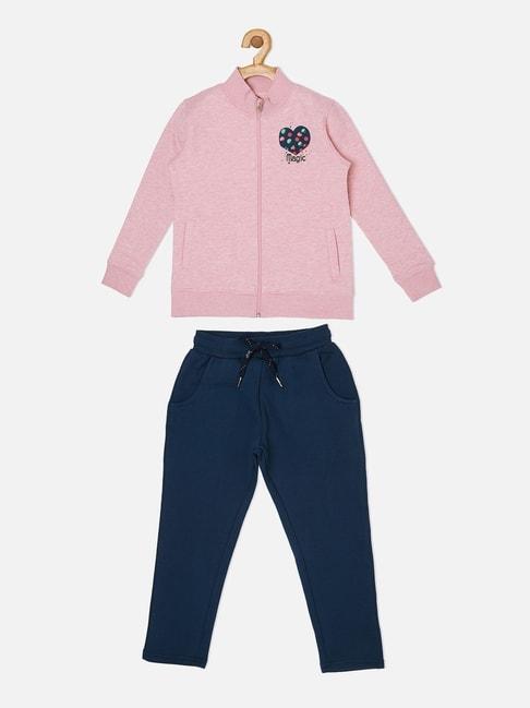 sweet dreams kids pink & blue printed full sleeves jacket with trackpants
