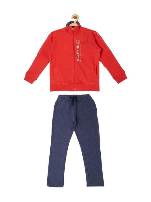 sweet dreams kids red & blue printed full sleeves jacket with pants