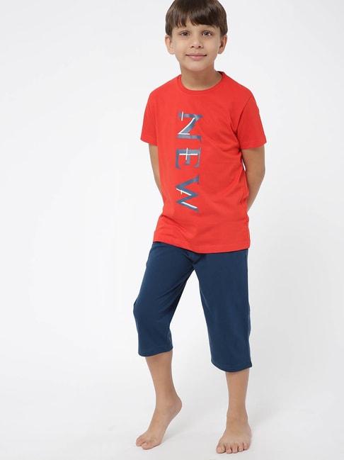 sweet dreams kids red & blue printed t-shirt with capri
