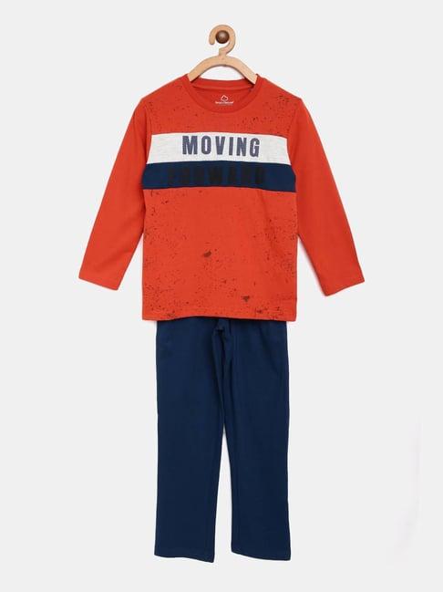 sweet-dreams-kids-rust-&-navy-printed-full-sleeves-t-shirt-with-pyjamas