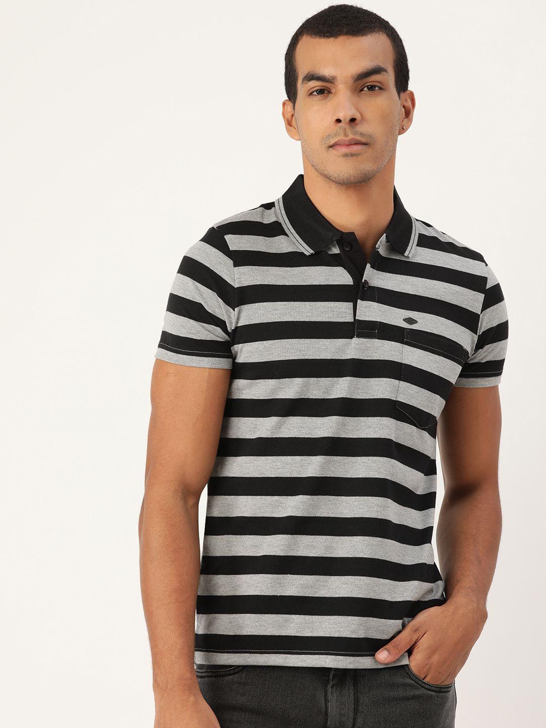 sweet dreams men grey melange & black striped athleisure t-shirt