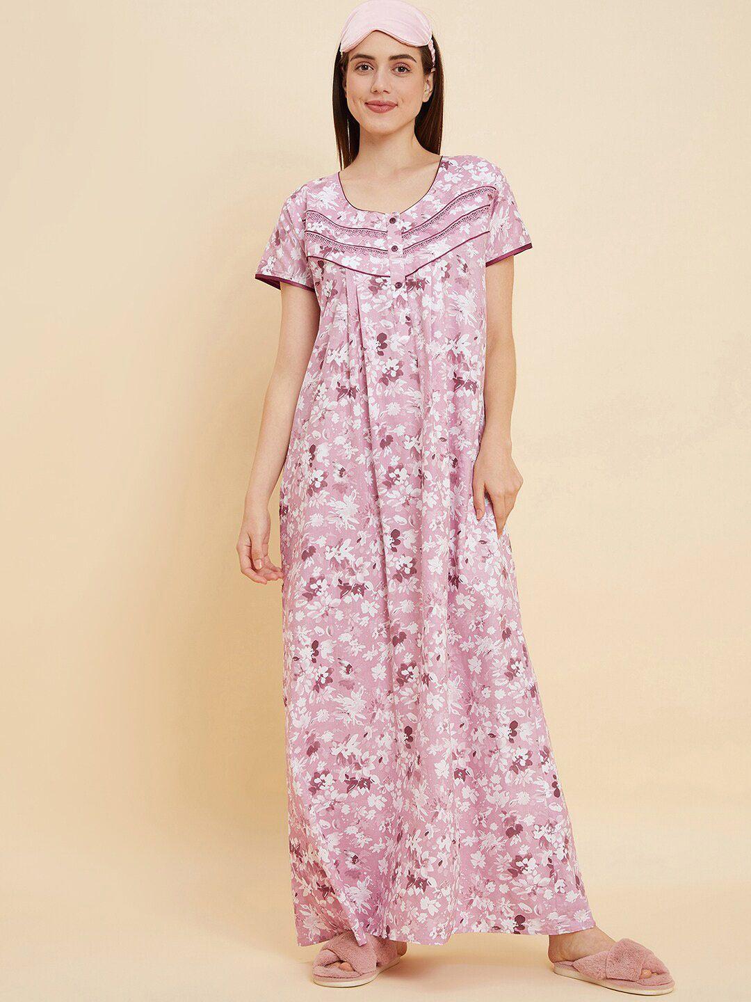 sweet dreams rose printed pure cotton maxi nightdress