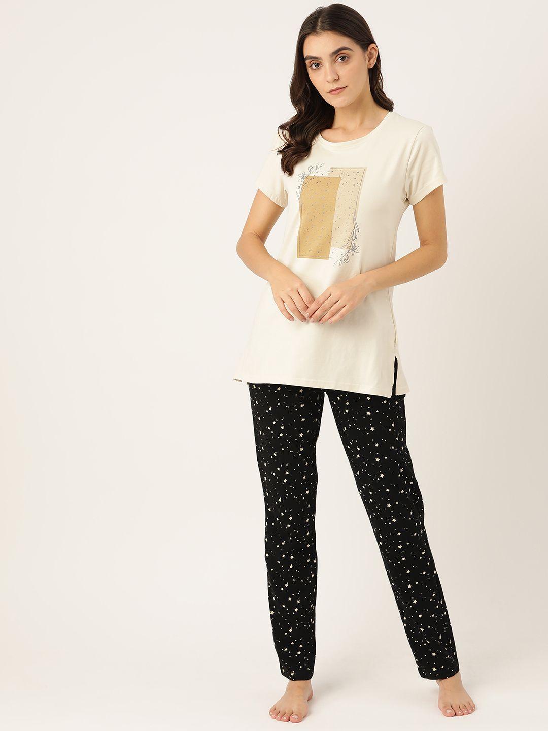 sweet dreams women beige & black conversational printed pajama set
