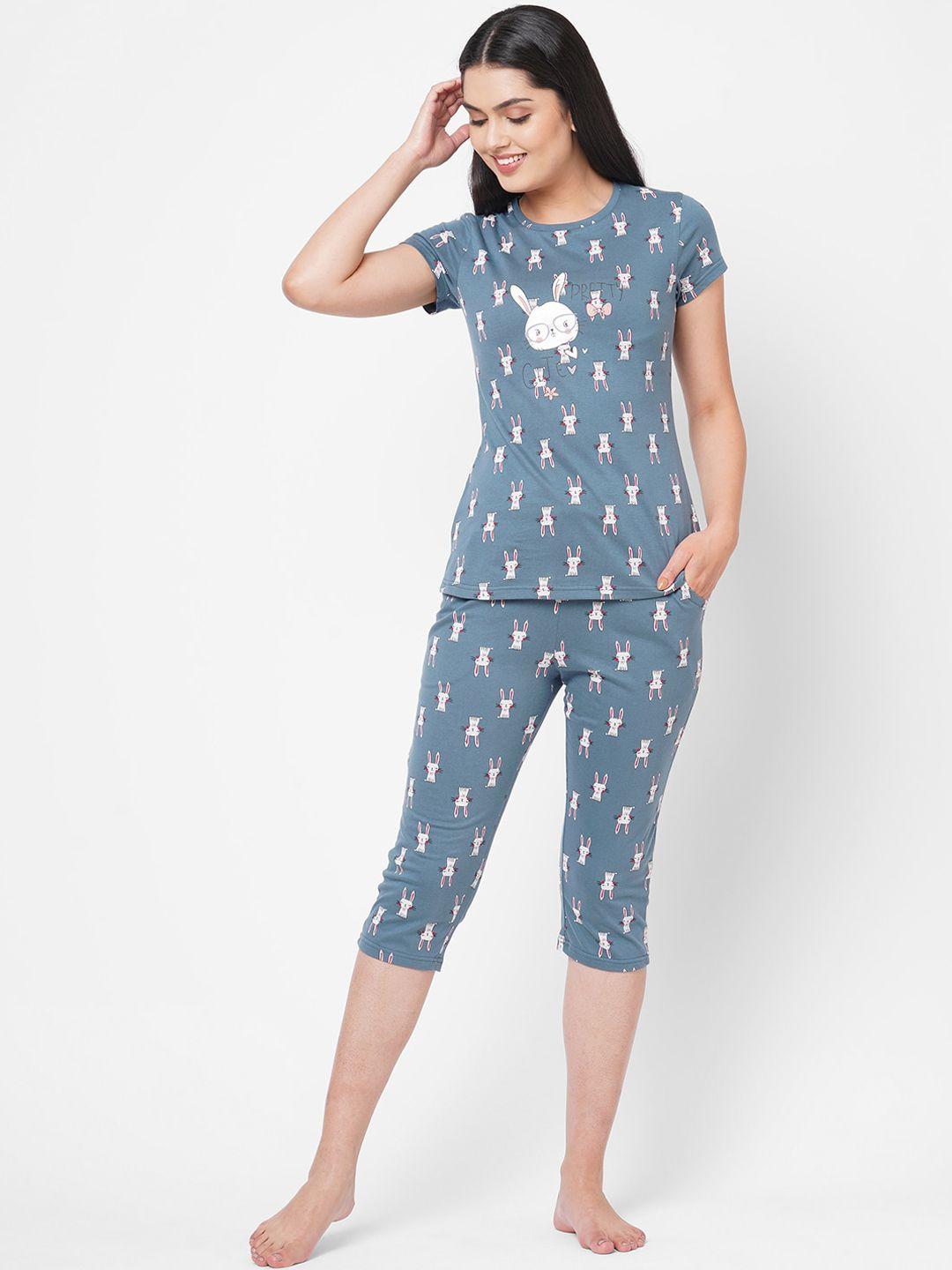 sweet dreams women blue & white printed night suits