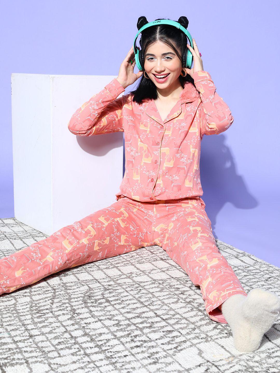 sweet dreams women mauve conversational christmas pyjamas night suit