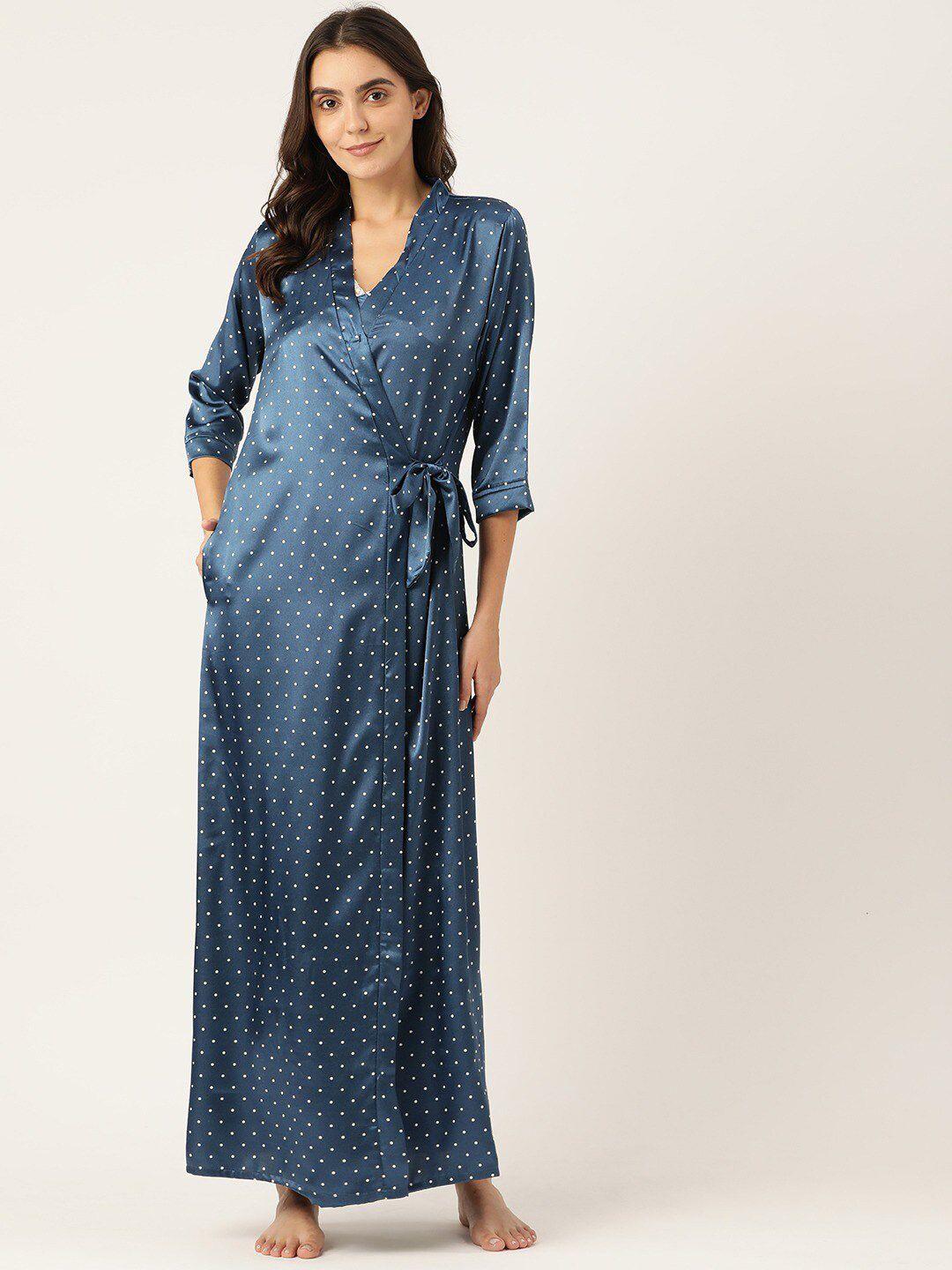 sweet dreams women navy blue printed satin maxi nightdress