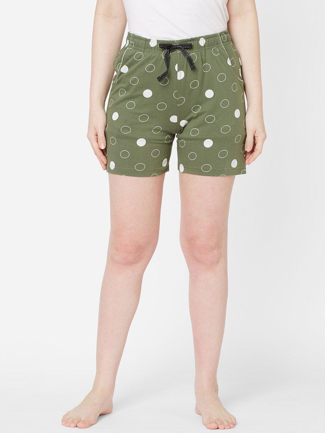 sweet dreams women olive green & white printed lounge shorts