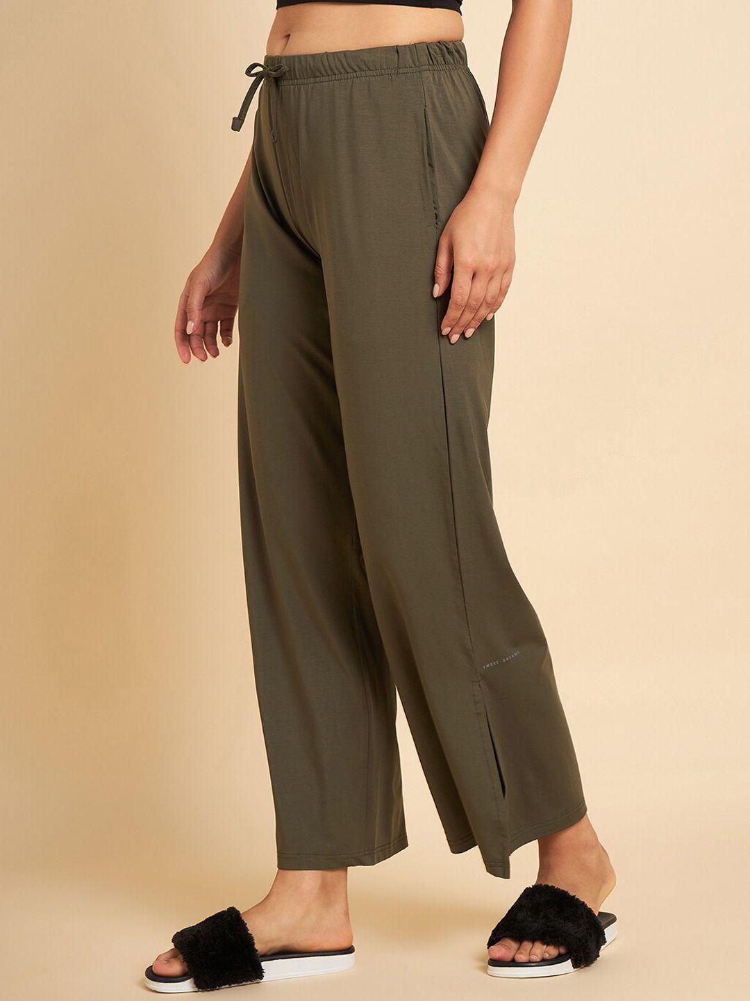 sweet dreams women olive green mid-rise straight fit lounge pants