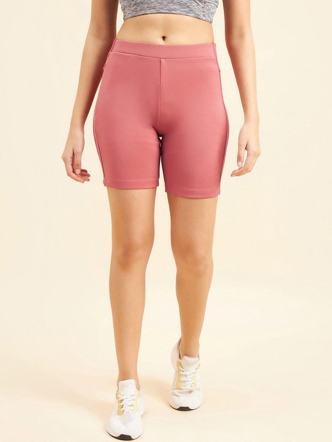 sweet dreams women peach-coloured mid rise sports shorts