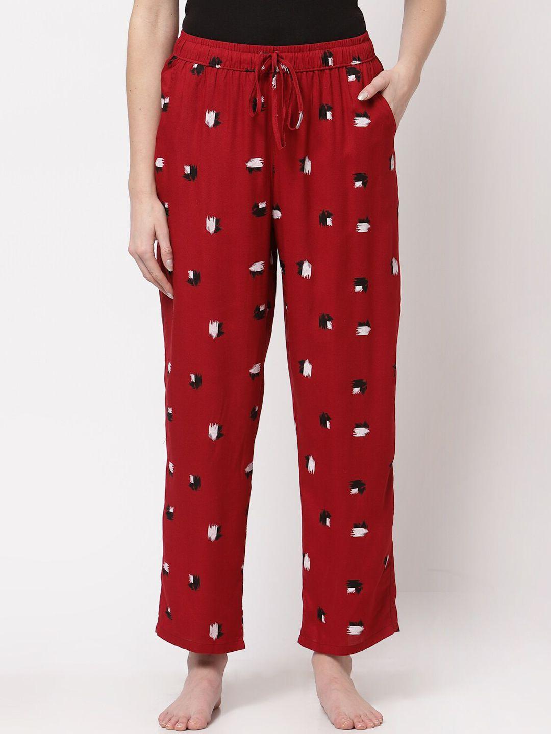 sweet dreams women red printed cotton lounge pant