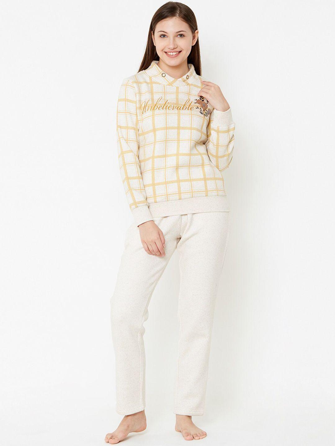 sweet dreams women yellow & off-white checked night suit