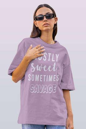 sweet and savage round neck womens oversized t-shirt - lavender