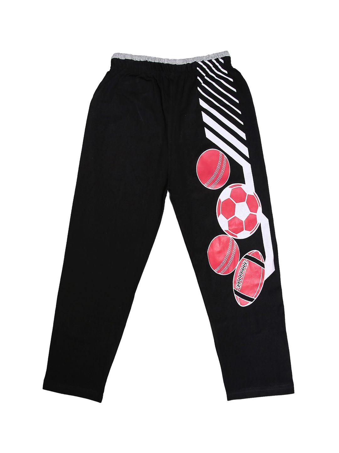 sweet angel boys black & pink printed pure cotton relaxed-fit track pant