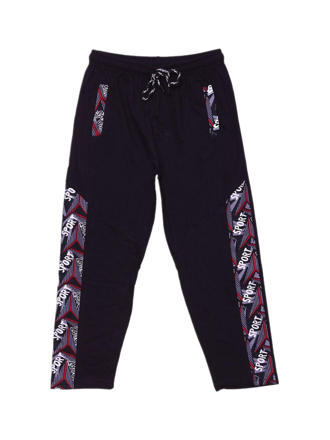 sweet angel boys black printed pure cotton regular fit track pants