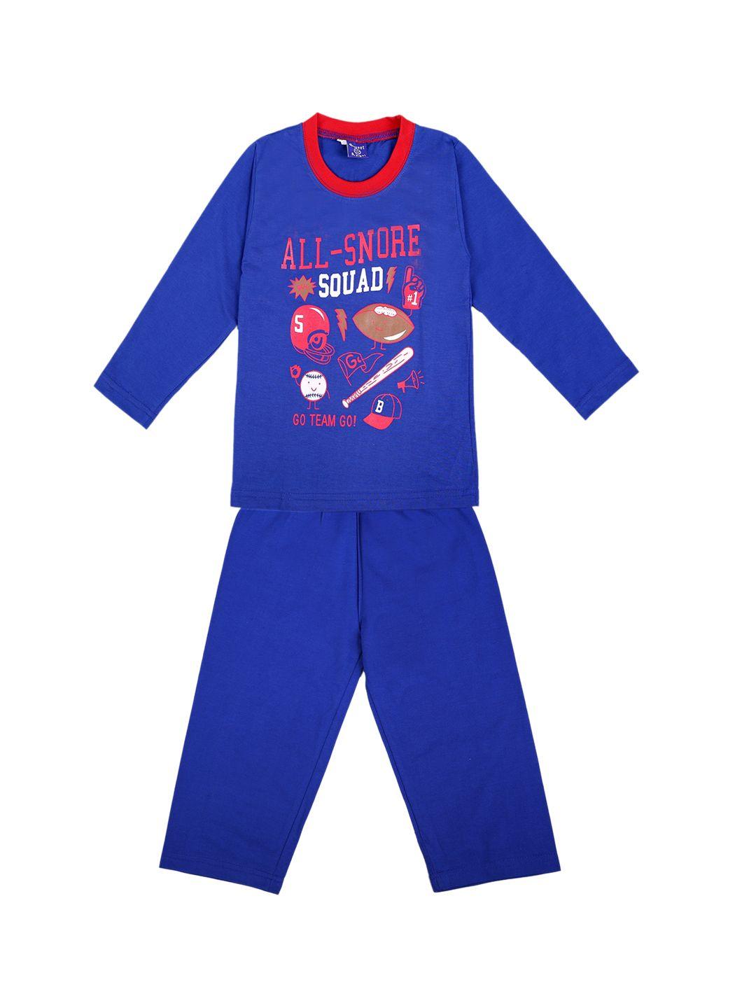 sweet angel boys blue & red printed cotton night suit