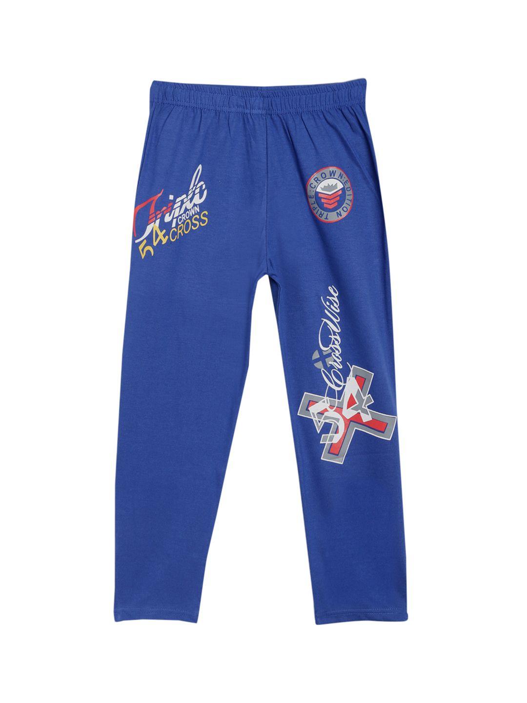 sweet angel boys blue printed straight-fit track pants