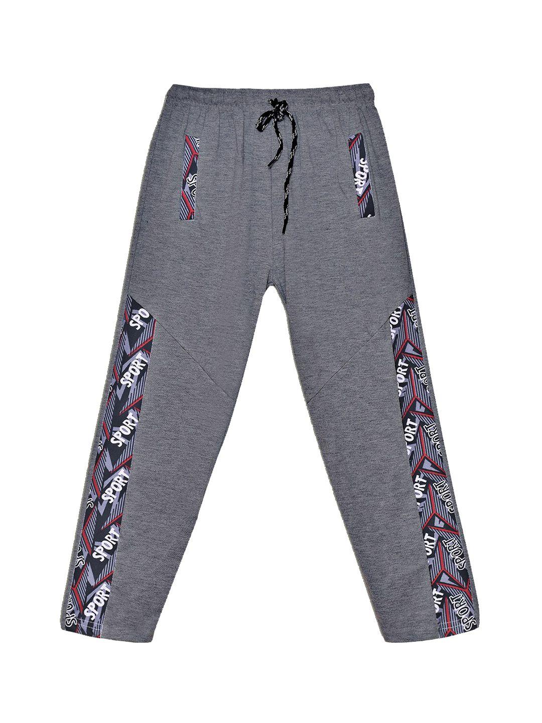 sweet angel boys charcoal-grey & printed pure cotton track pants