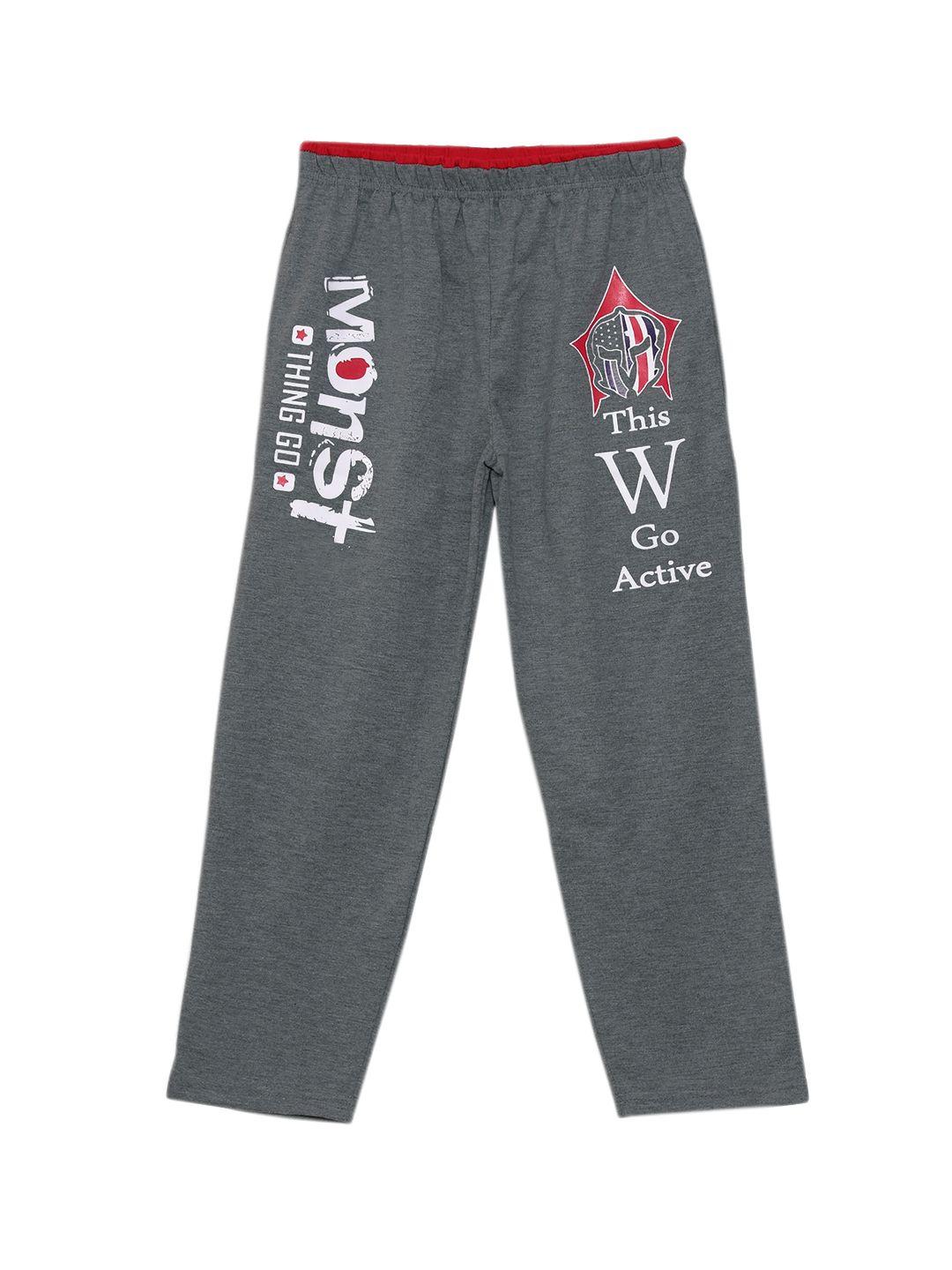 sweet angel boys charcoal grey & white printed straight-fit track pants