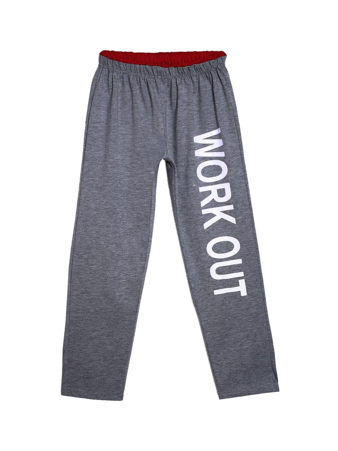 sweet angel boys charcoal grey & white workout printed straight-fit cotton track pants