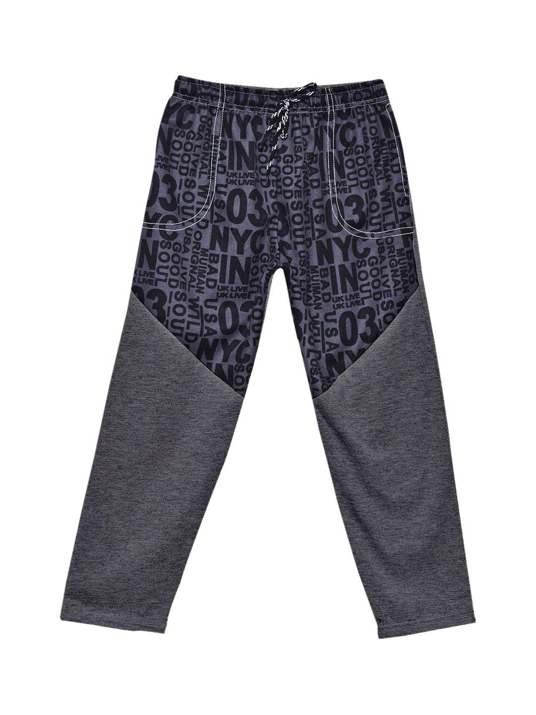 sweet angel boys charcoal grey typography printed pure cotton track pants