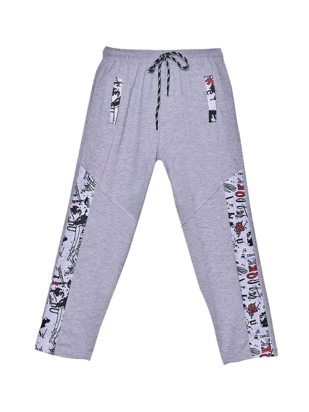 sweet angel boys grey melange & black printed pure cotton regular-fit track pants